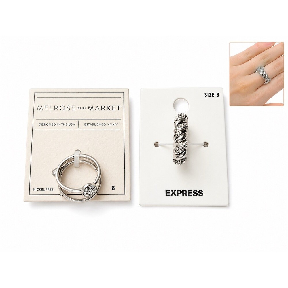 $40 Express Ring Size 8 Silver Tone Pavé Crystal Rope Chain Link Statement cute